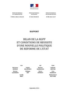 Bilan de la RGPP et conditions de réussite d une nouvelle politique de réforme de l Etat