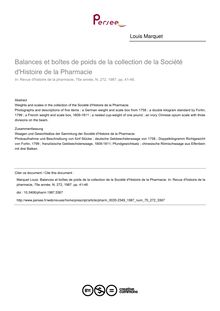 Balances et boîtes de poids de la collection de la Société d Histoire de la Pharmacie - article ; n°272 ; vol.75, pg 41-46