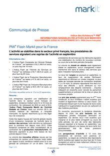 Markit : L’activité se stabilise dans le secteur privé français, les prestataires de services signalant une reprise de l’activité en septembre