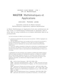 MASTER Mathématiques et Applications