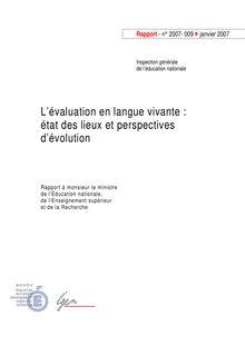 L évaluation en langue vivante : état des lieux et perspectives d évolution