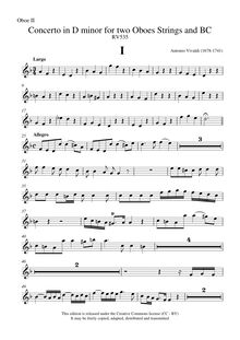 Partition hautbois 2, Concerto pour 2 hautbois en D minor, RV 535