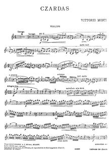 Partition violon, Csárdás, Czardas, Monti, Vittorio
