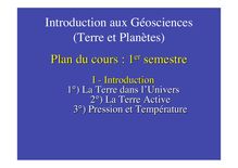 Introduction aux Géosciences (Terre et Planètes) Plan du cours ...