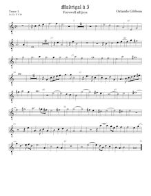 Partition ténor viole de gambe 1, octave aigu clef, madrigaux pour 5 voix par  Orlando Gibbons