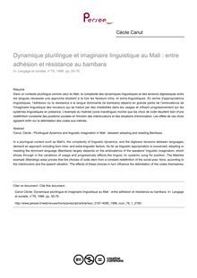 Dynamique plurilingue et imaginaire linguistique au Mali : entre adhésion et résistance au bambara - article ; n°1 ; vol.78, pg 55-76
