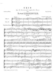 Partition complète, Trio pour 2 hautbois et anglais cor en C major
