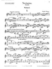 Partition violon 1, Nocturne pour vents et cordes, Nocturno. Octett [für] Oboe, Klarinette, Fagott, Horn, Violine I/II, Viola, Violoncell.