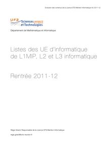 Listes des UE d informatique de L1MIP, L2 et L3 informatique ...