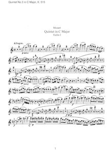 Partition violon I, corde quintette No.3, C major, Mozart, Wolfgang Amadeus