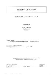 Sciences appliquées 2004 BTS Podo - orthésiste