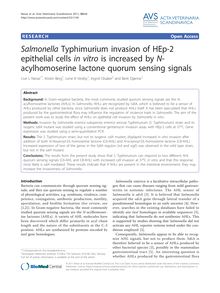 SalmonellaTyphimurium invasion of HEp-2 epithelial cells in vitrois increased by N-acylhomoserine lactone quorum sensing signals