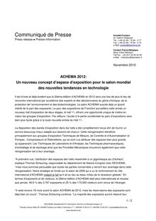 ACHEMA 2012 communiqué presse n° 1 FR