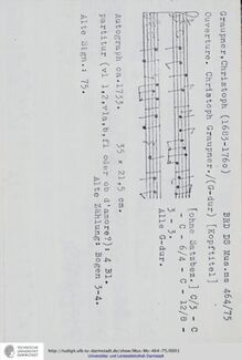 Partition complète, Ouverture en G major, GWV 461, G major, Graupner, Christoph