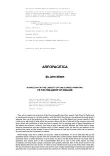 Areopagitica - A speech for the Liberty of Unlicensed Printing to the Parliament of England