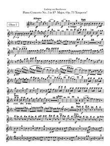 Partition hautbois 1, 2, Piano Concerto No.5, Emperor, E♭ Major