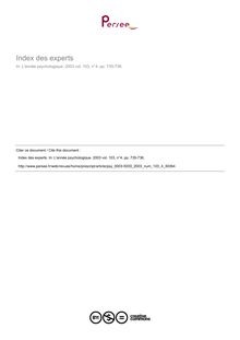 Index des experts - table ; n°4 ; vol.103, pg 735-736