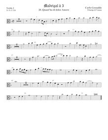Partition viole de gambe aigue 2, alto clef, madrigaux, Book 1, Gesualdo, Carlo