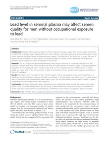 Lead level in seminal plasma may affect semen quality for men without occupational exposure to lead