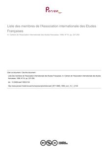 Liste des membres de l Association internationale des Etudes Françaises - article ; n°1 ; vol.10, pg 237-250