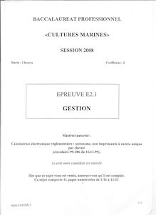 Gestion 2008 Bac Pro - Cultures marines