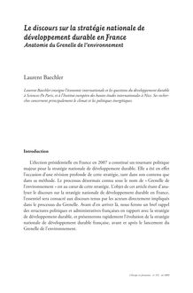 Le discours sur la stratégie nationale de développement durable en France. Anatomie du Grenelle de l environnement.