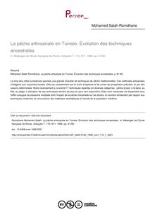 La pêche artinsanale en Tunisie. Évolution des techniques ancestrales - article ; n°1 ; vol.110, pg 61-80