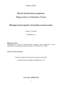 Management et gestion d activités commerciales 2007 BTS Négociation et relation client