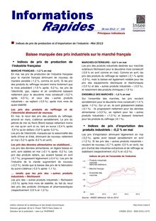 INSEE : Baisse marquée des prix industriels sur le marché français