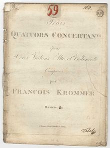 Partition parties complètes, 3 Quatuors Concertants, Op.19, Krommer, Franz