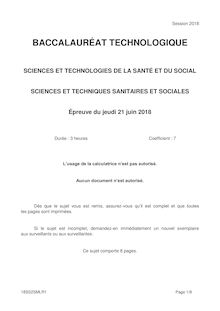 Sujet du Bac ST2S sciences et techniques sanitaires et sociales