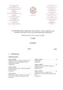 ACTIVIDADES DEL TRIBUNAL DE JUSTICIA Y DEL TRIBUNAL DE PRIMERA INSTANCIA DE LAS COMUNIDADES EUROPEAS. Semana del 21 al 25 de octubre de 2002 n° 28/02