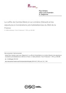 Le coffre de Combe-Marie à La Livinière (Hérault) et les sépultures à incinérations pré-hallstattiennes du Midi de la France - article ; n°1 ; vol.19, pg 265-286