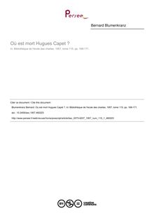 Où est mort Hugues Capet ? - article ; n°1 ; vol.115, pg 168-171