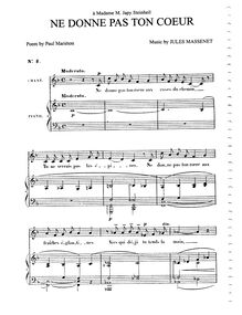 Partition complète (F Major: medium voix et piano), Ne donne pas ton coeur