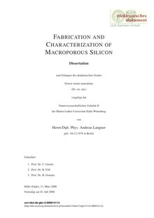 Fabrication and characterization of macroporous silicon [Elektronische Ressource] / von Andreas Langner