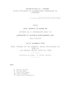 Paul Valéry et le rapport entre écrivains et public en France entre 1918 et 1945, Paul Valéry and the Relationship Between Writers and Their Public Between 1918 and 1945