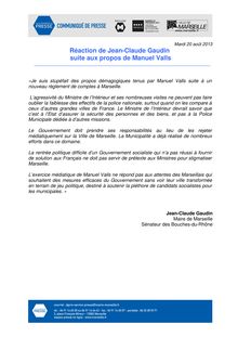 Le communiqué de presse de Jean-Claude Gaudin à propos des propos de Manuel Valls