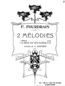 Partition , La belle aux yeux d amour, 2 Mélodies, Fourdrain, Félix