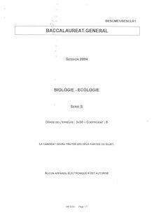 Biologie - Ecologie 2004 Scientifique Baccalauréat général