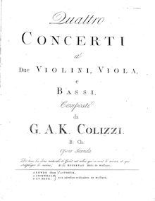 Partition parties complètes, 4 concerts pour corde quatuor, Colizzi, Johannes