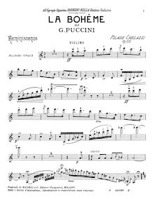 Partition de piano et partition de violon, Reminiscenze di  La Bohème  per violon con accompagnamento di pianoforte