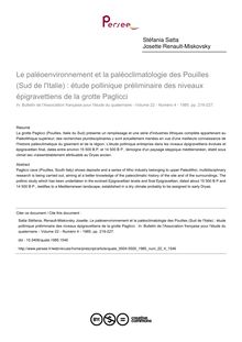 Le paléoenvironnement et la paléoclimatologie des Pouilles (Sud de l Italie) : étude pollinique préliminaire des niveaux épigravettiens de la grotte Paglicci  - article ; n°4 ; vol.22, pg 219-227