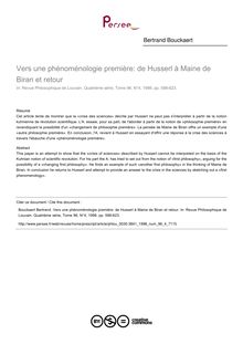Vers une phénoménologie première: de Husserl à Maine de Biran et retour - article ; n°4 ; vol.96, pg 598-623