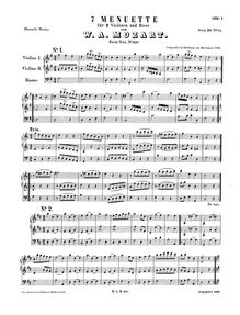 Partition complète, 7 menuets, Mozart, Wolfgang Amadeus