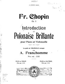 Partition violoncelle et partition de piano, Introduction et polonaise brilliante pour piano et violoncelle
