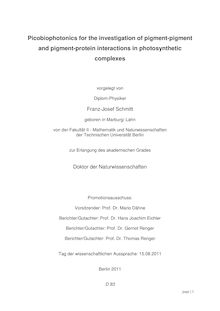 Picobiophotonics for the investigation of pigment-pigment and pigment-protein interactions in photosynthetic complexes [Elektronische Ressource] / Franz-Josef Schmitt. Betreuer: Hans Joachim Eichler