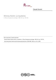 Shimizu Koïchi, Le toyotisme.  ; n°4 ; vol.40, pg 792-794