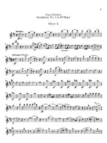 Partition hautbois 1, 2, Symphony No.1, D Major, Schubert, Franz