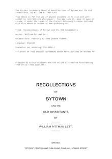 Recollections of Bytown and Its Old Inhabitants